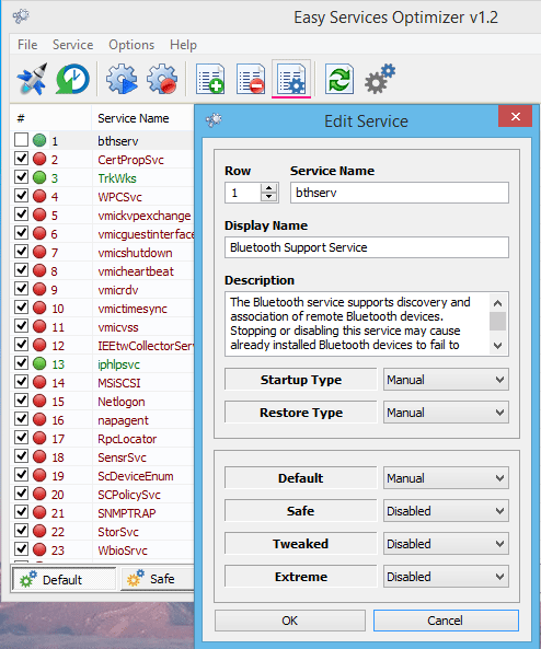 Easy services optimizer edit service menu